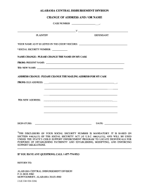 Alabama Child Support Name/Address Change Form