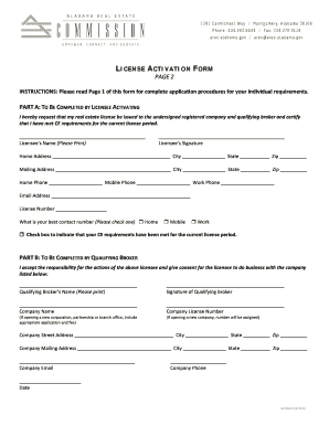 Alabama Real Estate License Activation Form