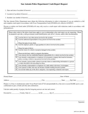 San Antonio Police Department Crash Report Request
