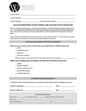 2014-2015 Independent Student Marital and Tax Filing Status Verification