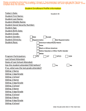 Frisco ISD Student Enrollment Form