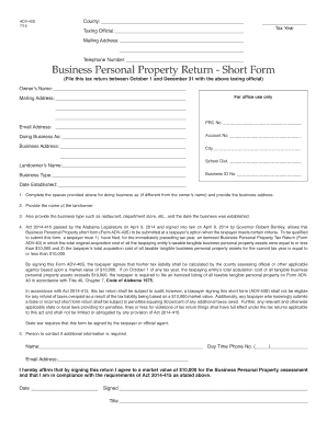 Alabama Business Personal Property Return Short Form