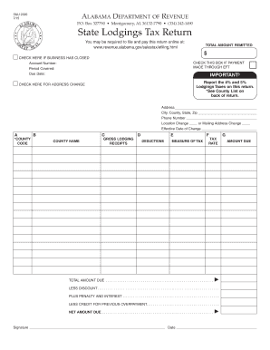 Alabama State Lodgings Tax Return