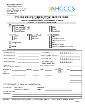 Arizona Fee-for-Service Authorization Request Form