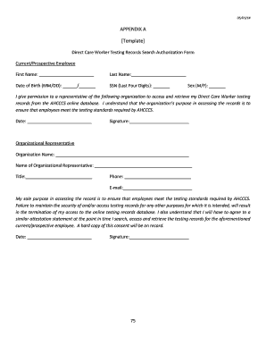 Direct Care Worker Testing Records Authorization Form
