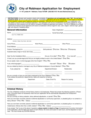 City of Robinson Application for Employment - robinsontexas