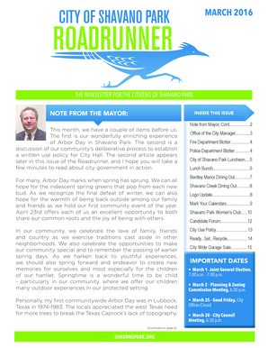 Workers information sheet - CITY OF SHAVANO PARK MARCH 2016 ROADRUNNER - shavanopark