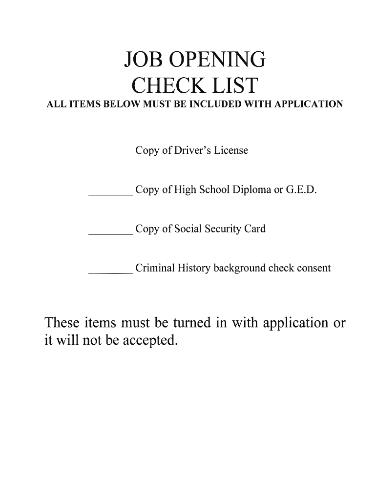 Fillable Online JOB OPENING CHECK LIST Sanger Texas Fax Email Print
