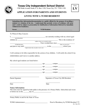 APPLICATION FOR PARENTS AND STUDENTS - tcisdorg