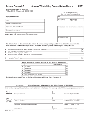 Arizona Form A1-R Withholding Reconciliation