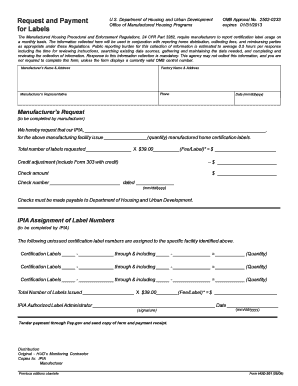 Manufactured Home Certification Labels Request Form