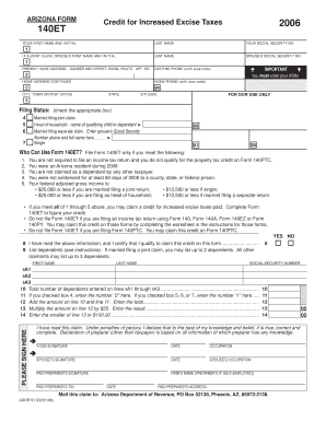 Arizona Form 140ET Credit for Increased Excise Taxes