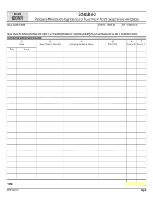 Arizona Cigarette Sales Report Form