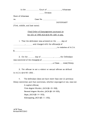 Arkansas Final Order of Expungement