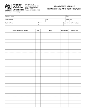 Arizona Abandoned Vehicle Transmittal and Audit Report