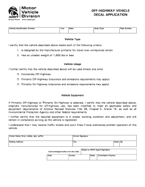 Arizona Off-Highway Vehicle Decal Application