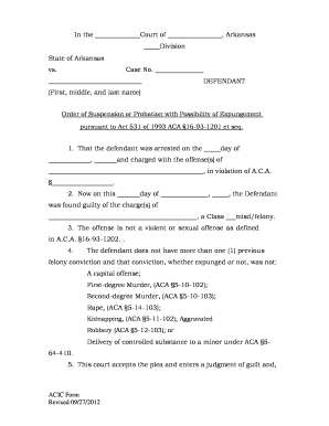 Arkansas Order of Suspension or Probation with Possibility of Expungement