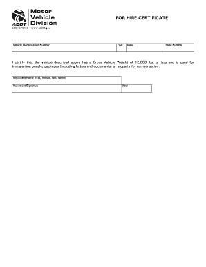 Arizona For Hire Certificate
