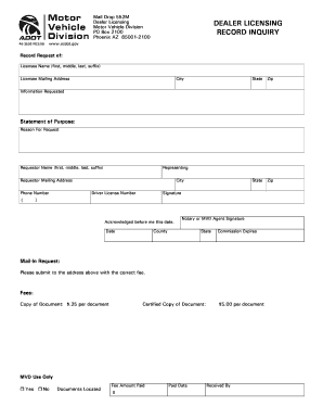 Arizona Dealer Licensing Record Request Form