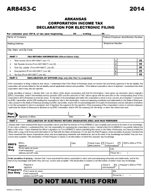 Arkansas Corporation Income Tax Declaration
