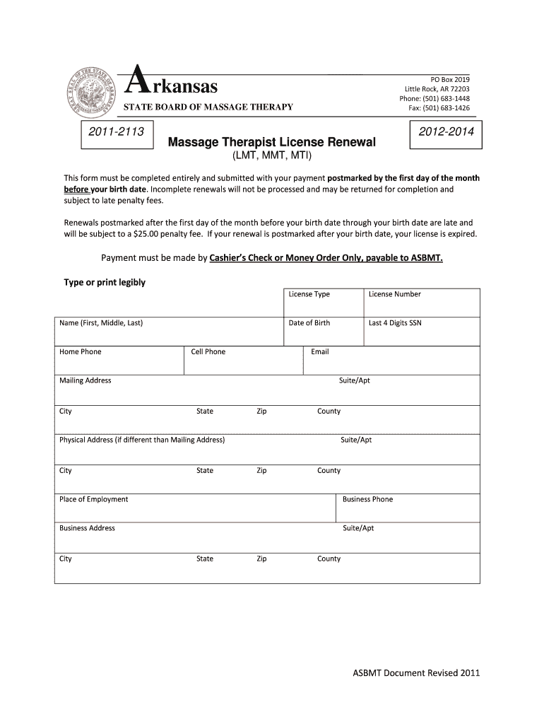 Fillable Online Massage Therapist License Renewal Fax Email Print