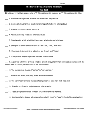 Harold Syntax Guide to Modifiers Pre-Test