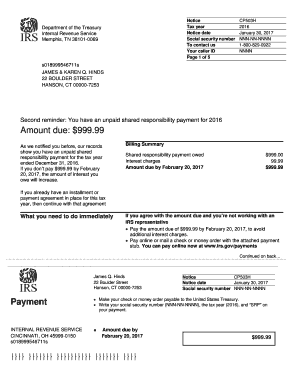 IRS Notice CP503H for Unpaid Shared Responsibility Payment