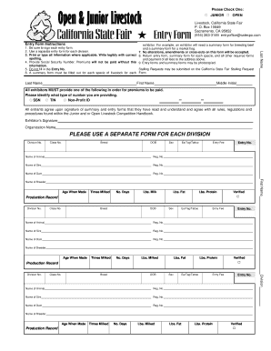 California State Fair Junior Open Livestock Entry Form