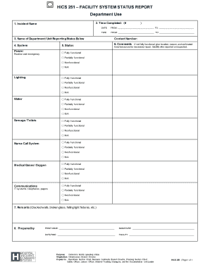 HICS 251 Facility System Status Report