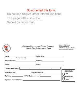 California Childcare Program Credit Card Authorization Form