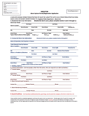 Angleton Alarm System Permit/Registration Application