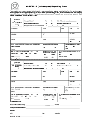 Reading log template - Varicella Form