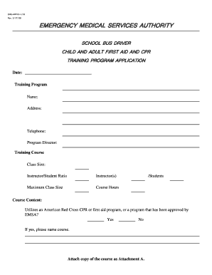 School Bus Driver First Aid and CPR Training Program Application