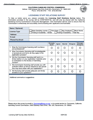 California Gambling Control Commission Licensing Staff Relations Survey