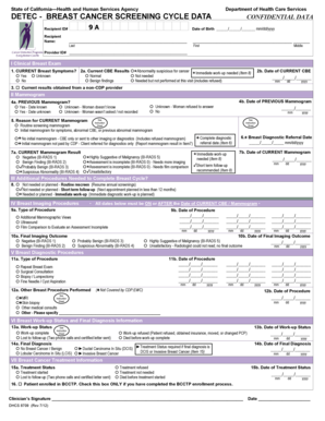 California Breast Cancer Screening Cycle Data Form