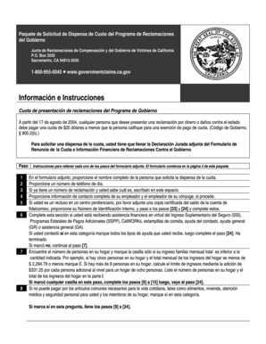 Paquete de Solicitud de Dispensa de Cuota del Programa de Reclamaciones del Gobierno