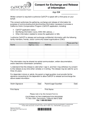 California Victim Compensation Program Consent Form
