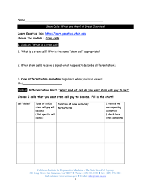 Stem Cell Education Worksheet