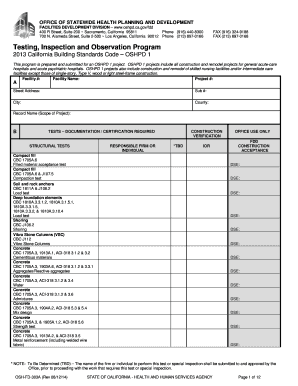 California OSHPD 1 Testing Inspection Form