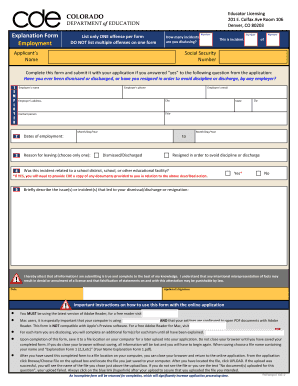 Colorado Educator Licensing Explanation Form