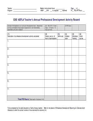 CDE/AEFLA Teacher's Annual Professional Development Activity Record