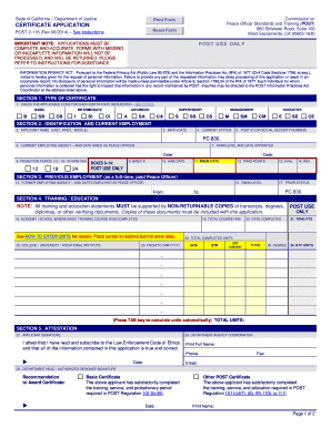 California POST Certificate Application