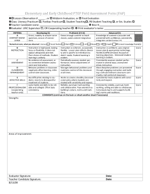 Elementary and Early Childhood PTEP Field Assessment Form