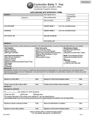 Safe Deposit Box Inventory Form
