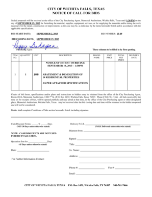 Telephone message form - Sealed proposals will be received at the office of the City Purchasing Agent, Memorial Auditorium, Wichita Falls, Texas until 1:30 PM on the