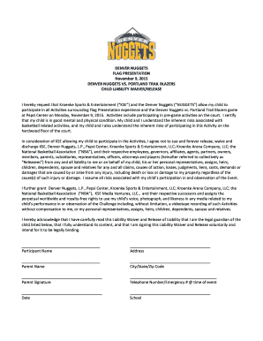 Denver Nuggets Child Liability Waiver