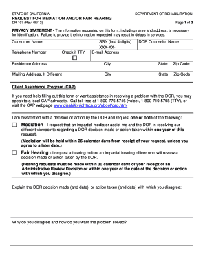 California Request for Mediation and Fair Hearing