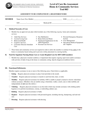 Level of Care Re-Assessment Form