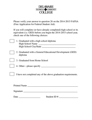 FAFSA High School Graduation Verification Form