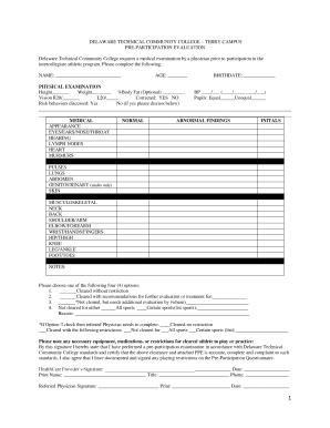 Delaware Tech Pre-Participation Evaluation Form
